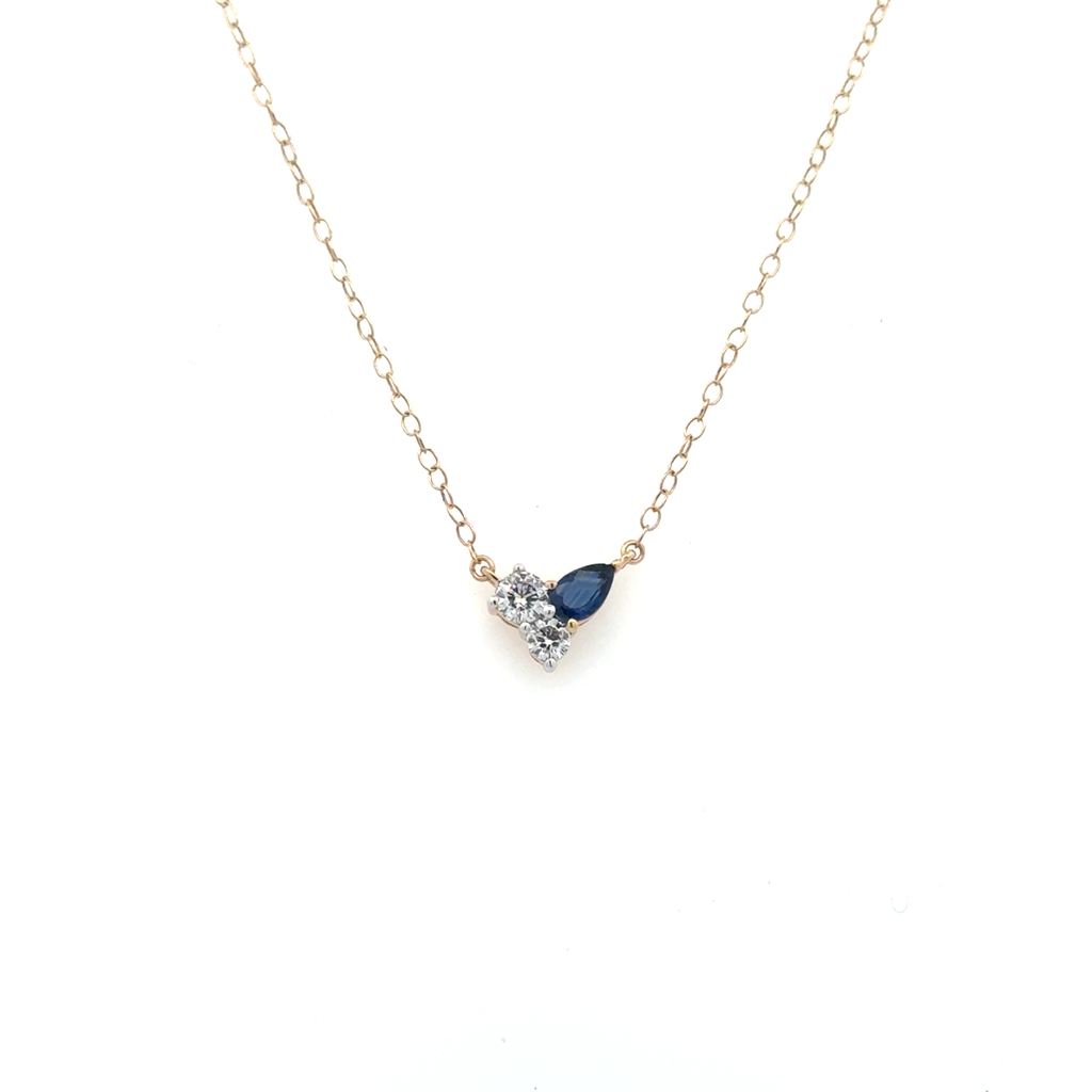 Pendentif en or jaune 14 carats avec 25 points de diamants au total, saphir