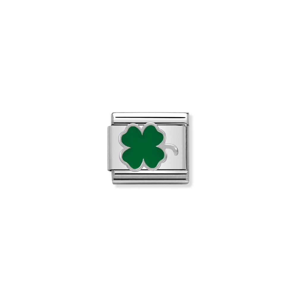 Maille classique trèfle à quatre feuilles, acier inoxydable, argent, émail vert - 33020212 - NOMINATION