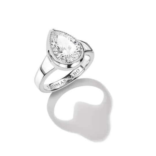 Bague goutte, argent, zircon incolore
