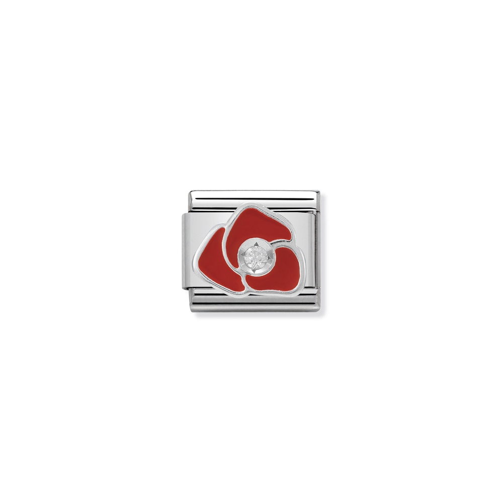 Maille classique rose, acier inoxydable, argent, zircon incolore, émail rouge - 33030505 - NOMINATION