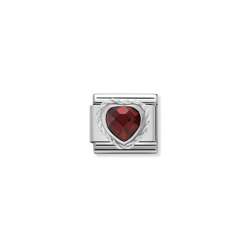 Maille classique coeur, acier inoxydable, argent, zircon rouge - 330603005 - NOMINATION