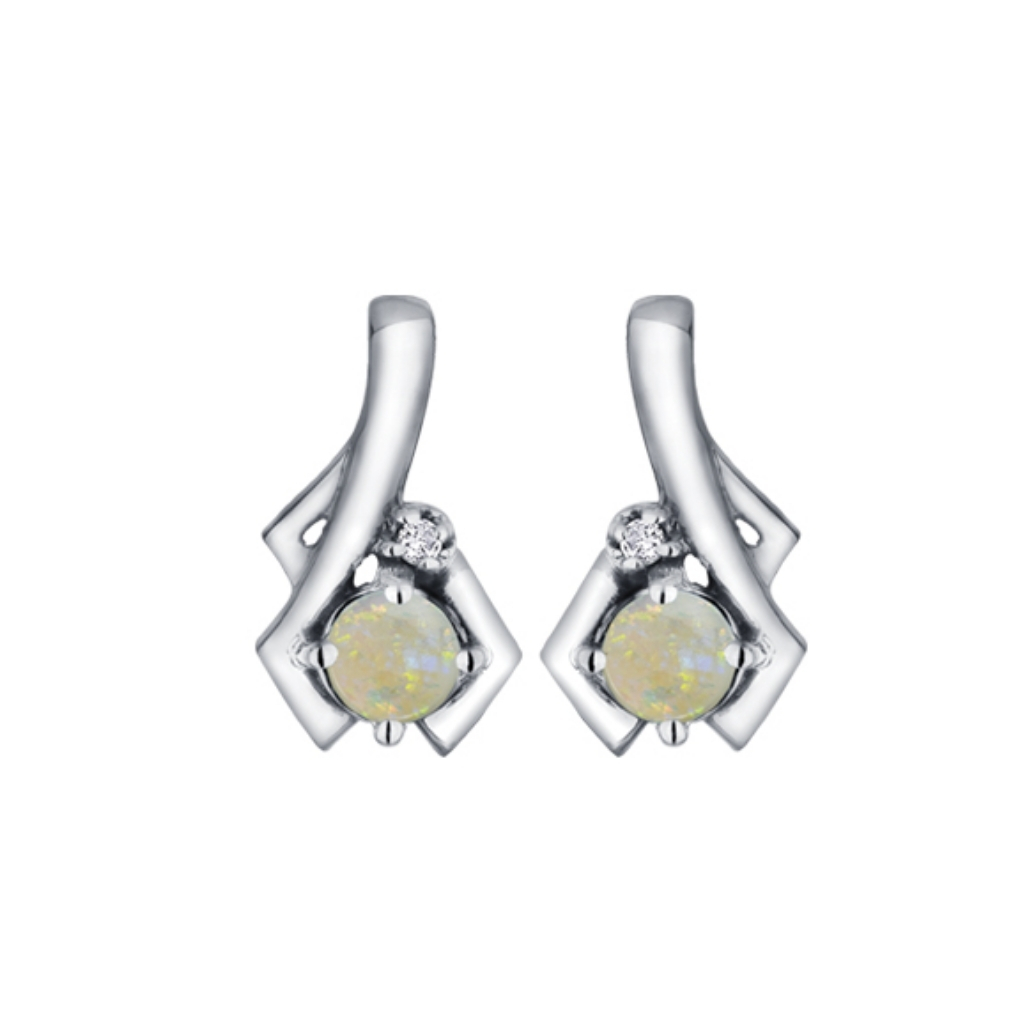 Boucles fixes or blanc opale et diamant - DX578WOP - Corona