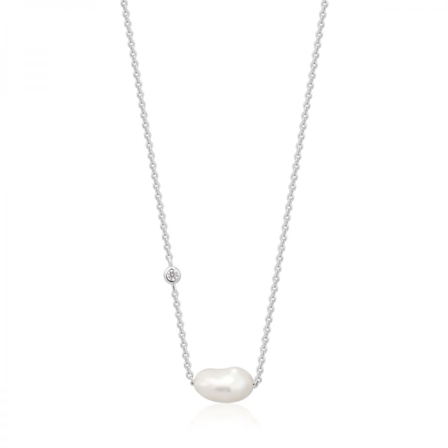 Collier argent rhodié, perle, zircon - N019-02H - Ania Haie