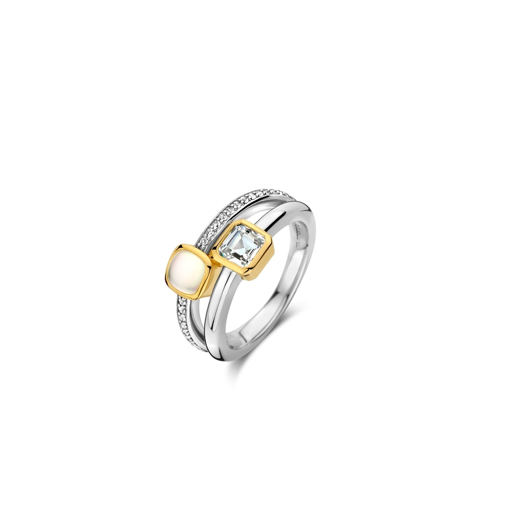 Bague argent 2 tons (blanc/jaune), zircons - 12326MW-54 - Ti Sento