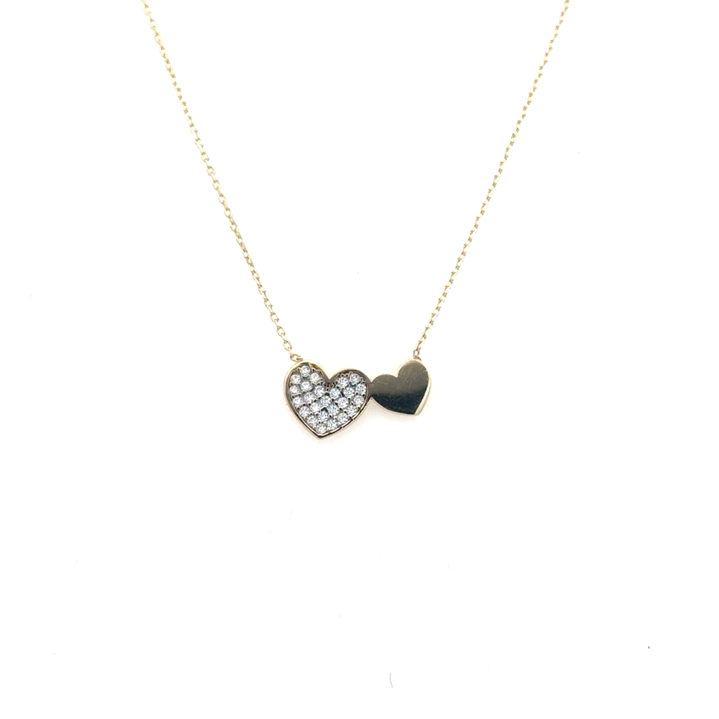 Collier coeurs, or jaune 10 carats, zircons incolores