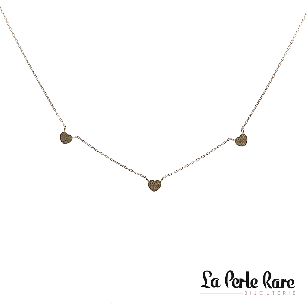 Collier coeurs, or jaune, zircons - C-2936 - ExclusivitÉs