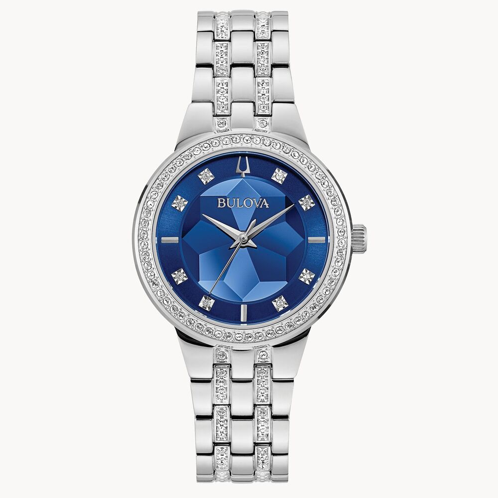 Montre acier inoxydable, fond bleu, cristaux incolores - 96L276 - Bulova