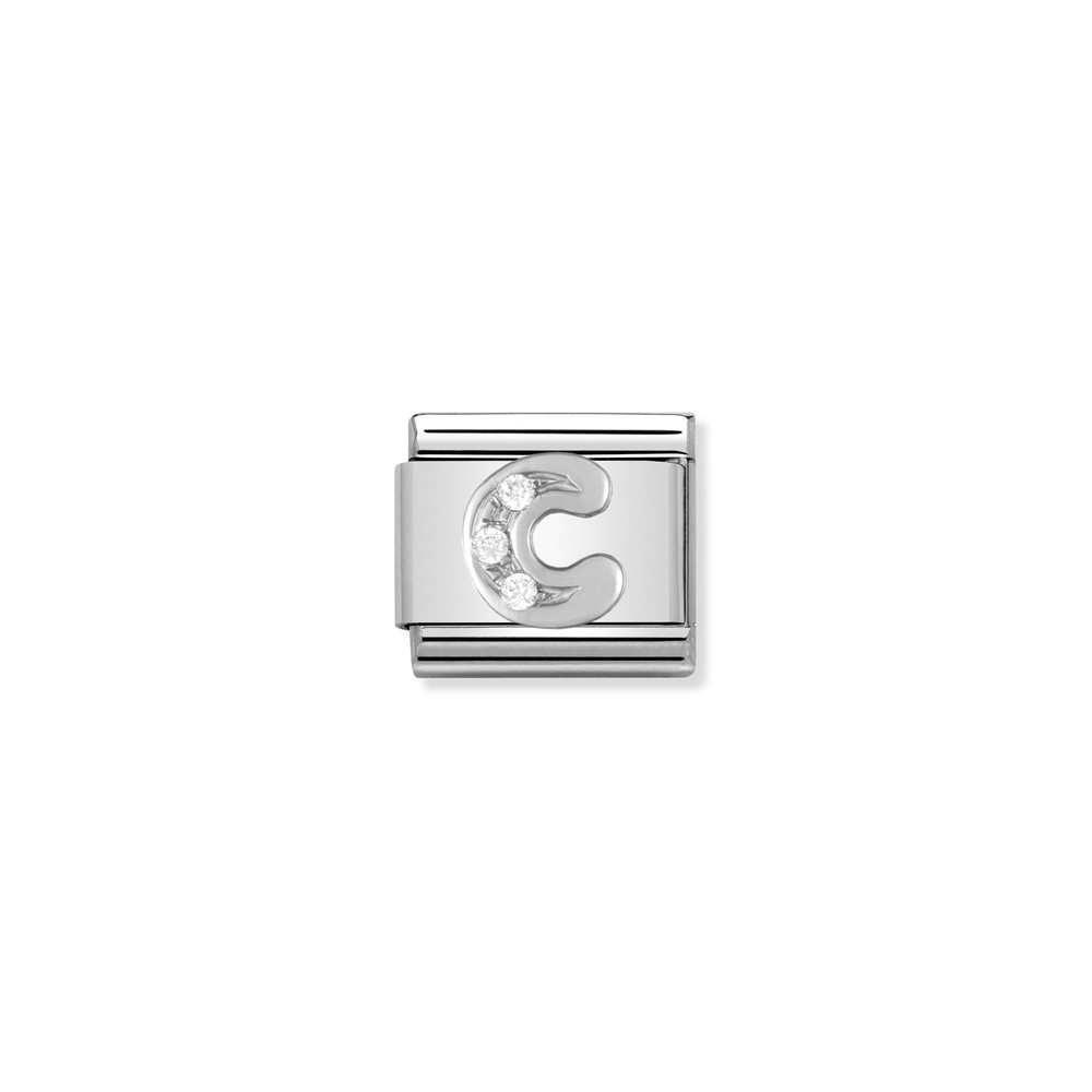 Maille classique lettre C, acier inoxydable, argent, zircons incolores - 33030103 - NOMINATION