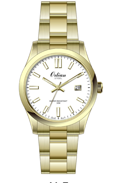 Montre acier inoxydable doré, fond blanc - ME3419 - Orlean