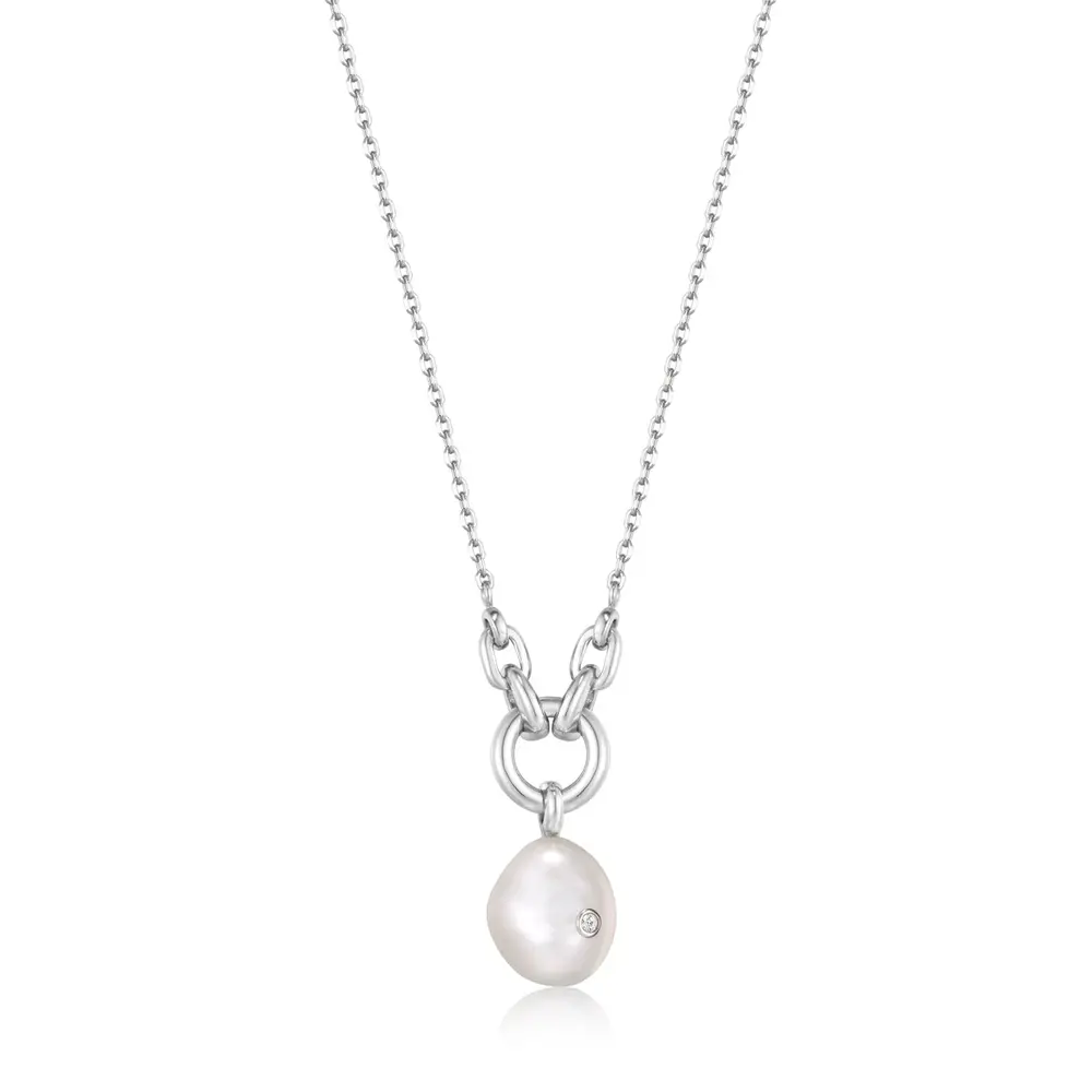 Collier argent rhodié, perle, zircon - N043-03H - Ania Haie