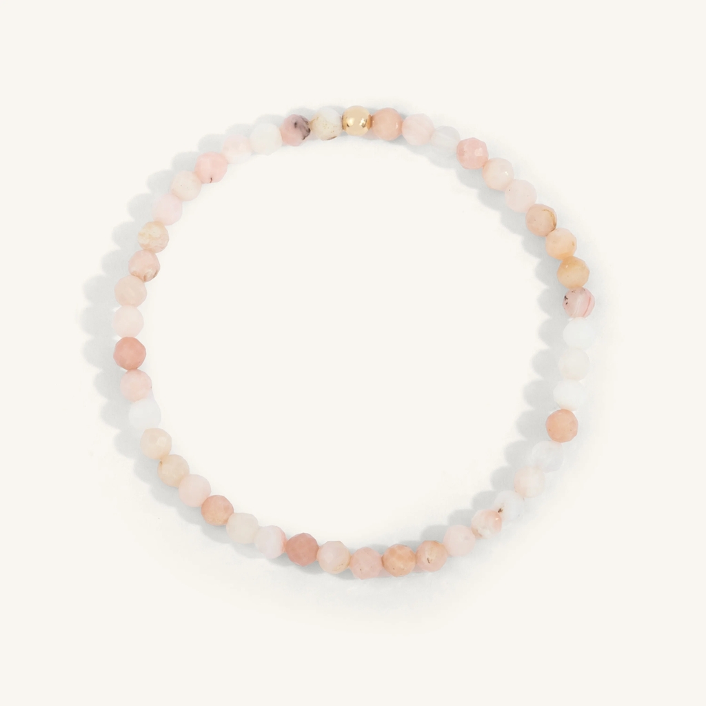 Bracelet extensible, métal doublé d'or 14 carats, opale rose, 4 millimètres