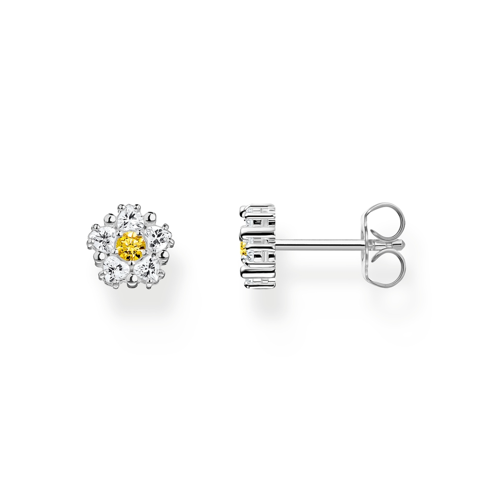 Boucles d'oreilles fixes marguerites, argent, zircons blancs et jaunes - H2297-051-4 - Thomas Sabo