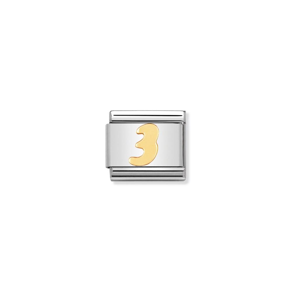 Maille classique chiffre 3, acier inoxydable, finition or jaune 18 carats - 03010203 - NOMINATION