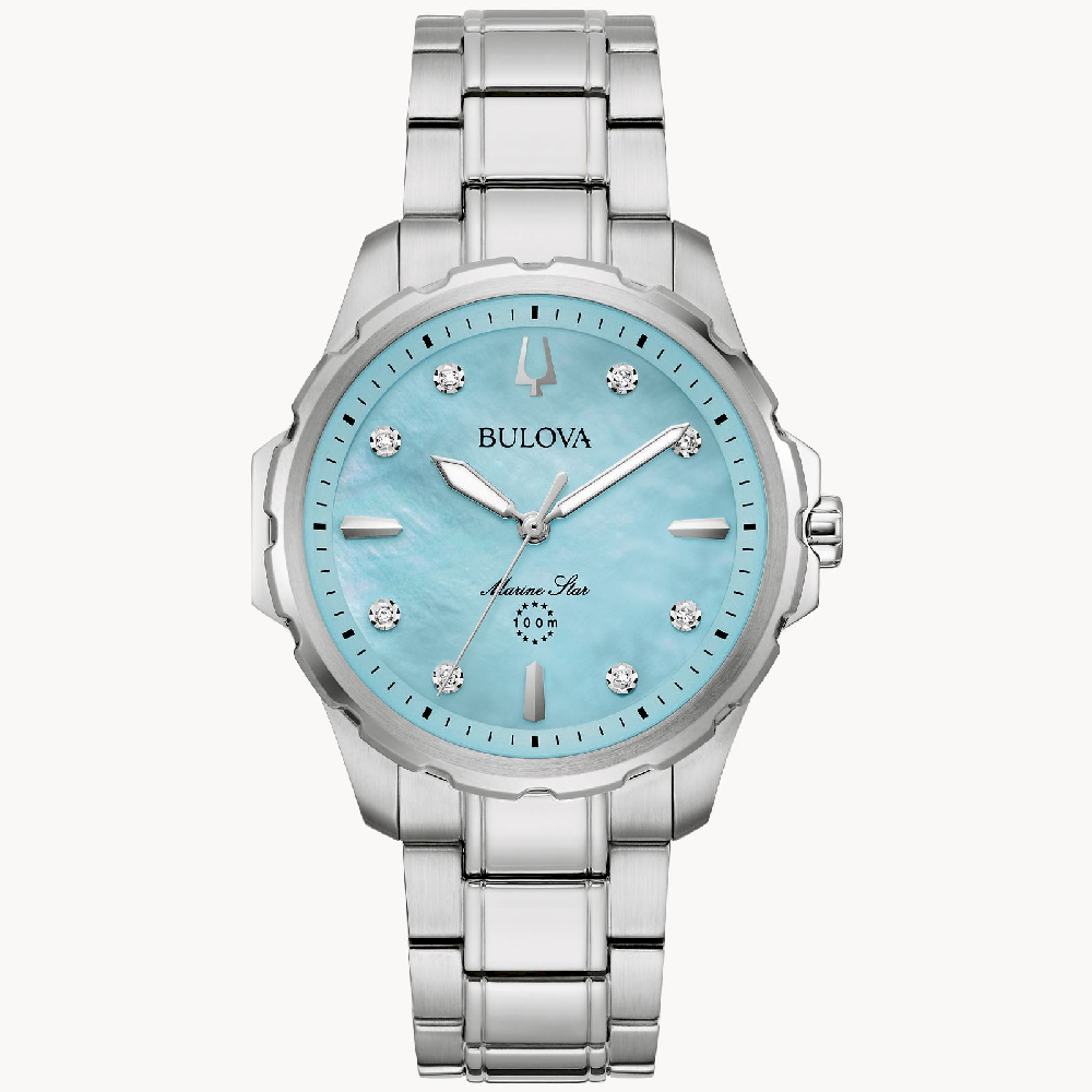 Montre Marine Star, acier inoxydable, fond nacré turquoise, diamants - 96P248 - Bulova