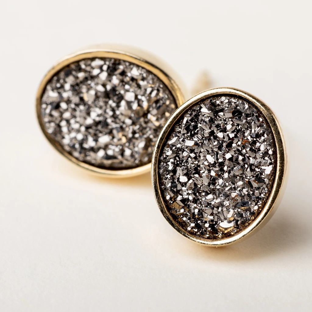 Boucles d'oreilles fixes Mystic, argent plaqué or 14 carats, cristaux d'agates noirs