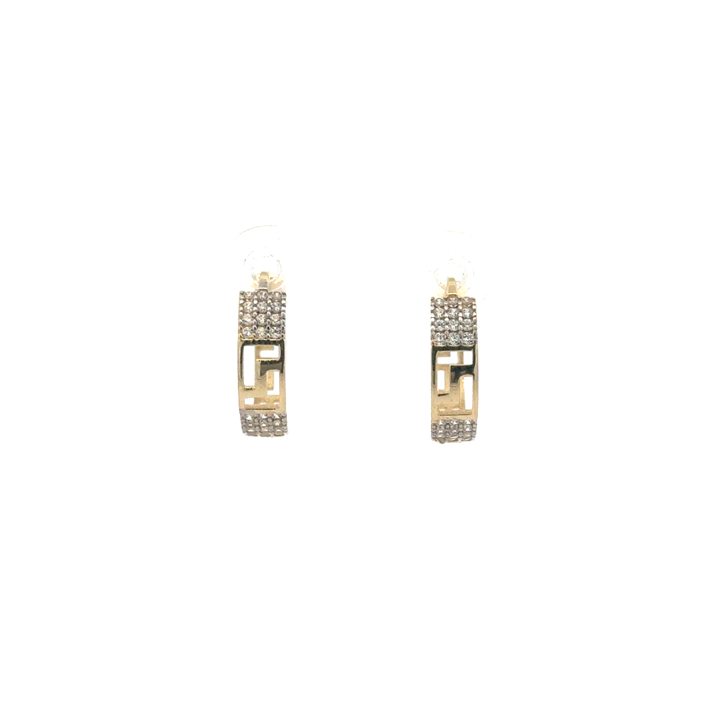 Anneaux de type huggies, style Versace, or jaune 10 carats, zircons incolores