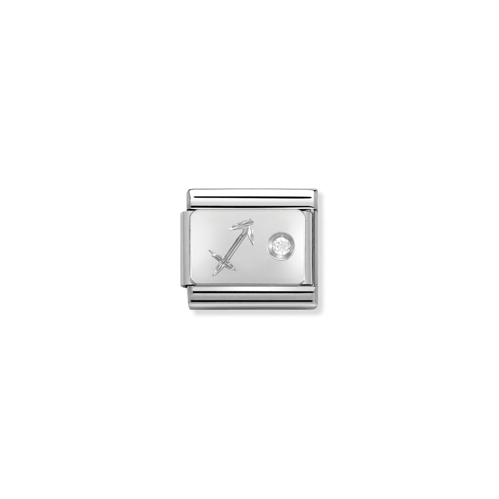 Maille classique zodiaque Sagittaire, acier inoxydable, argent, zircon incolore - 33030209 - NOMINATION