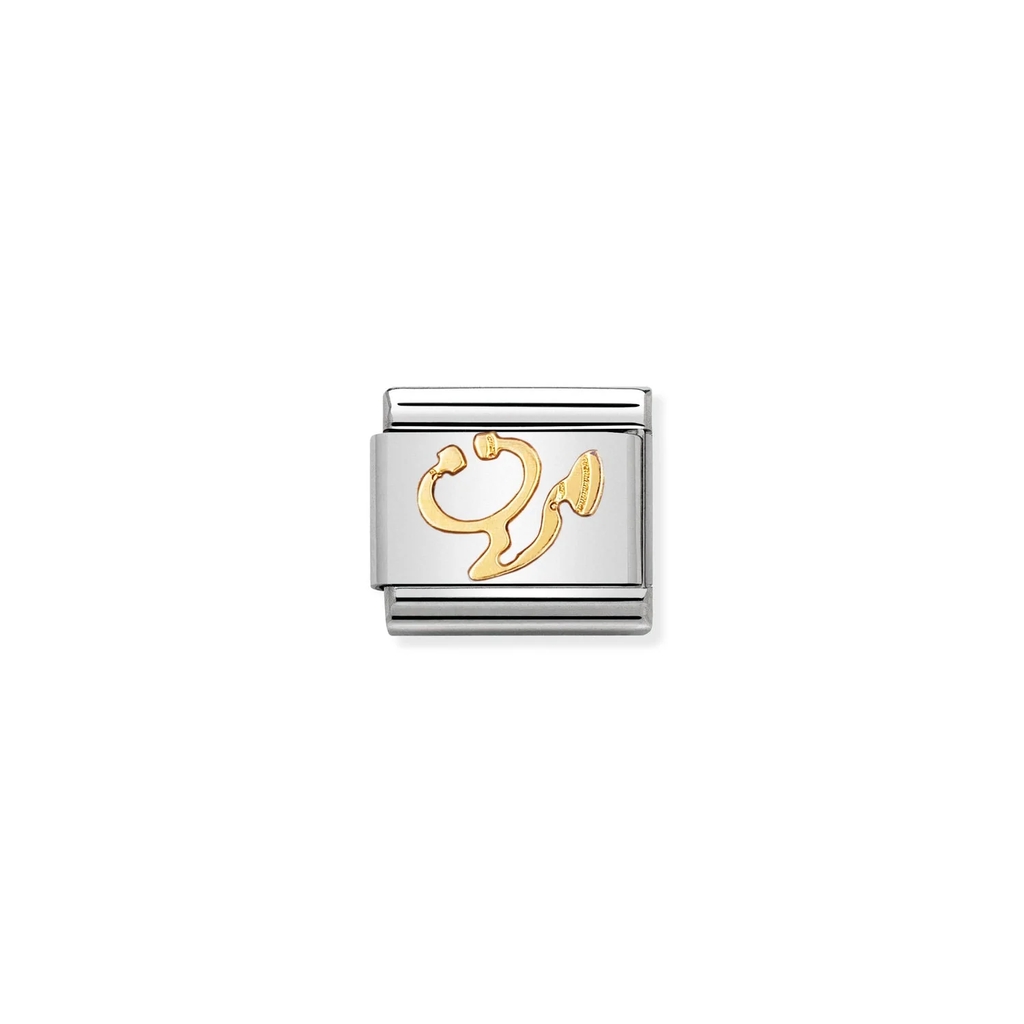 Maille classique stéthoscope, acier inoxydable, finition or jaune 18 carats