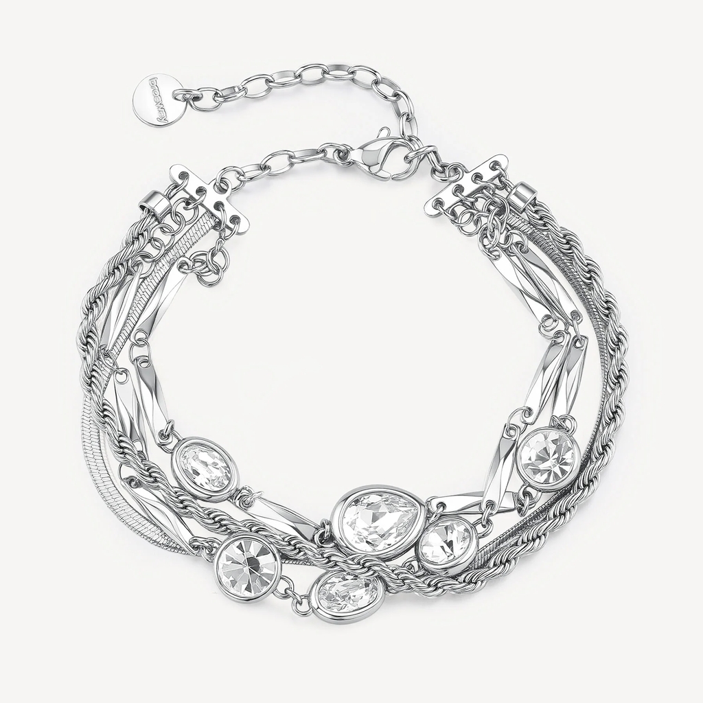 Bracelet Symphonia, acier inoxydable, zircons incolores