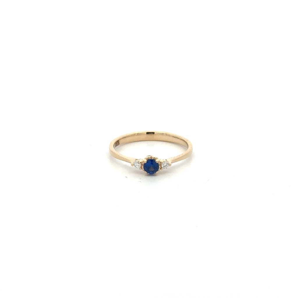 Bague or jaune 14 carats, saphir, 4 points de diamant total, SI/FG