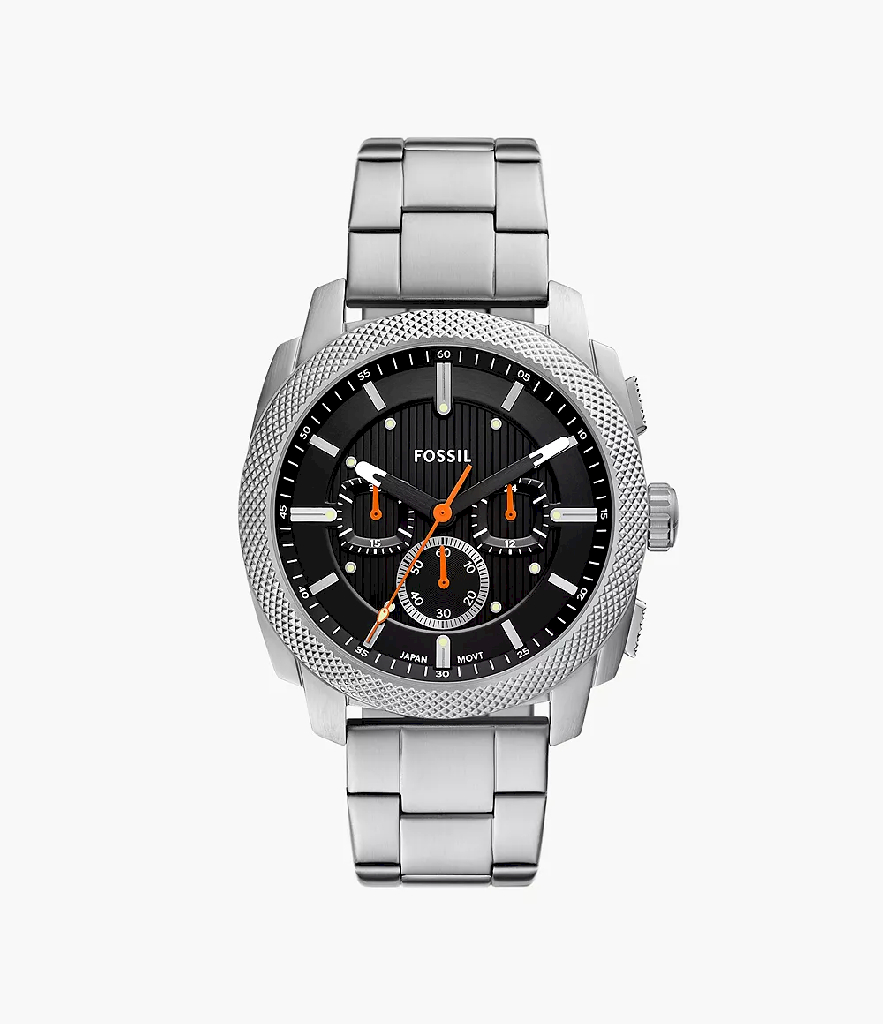 Montre Fossil chronographe acier inoxydable, cadran noir