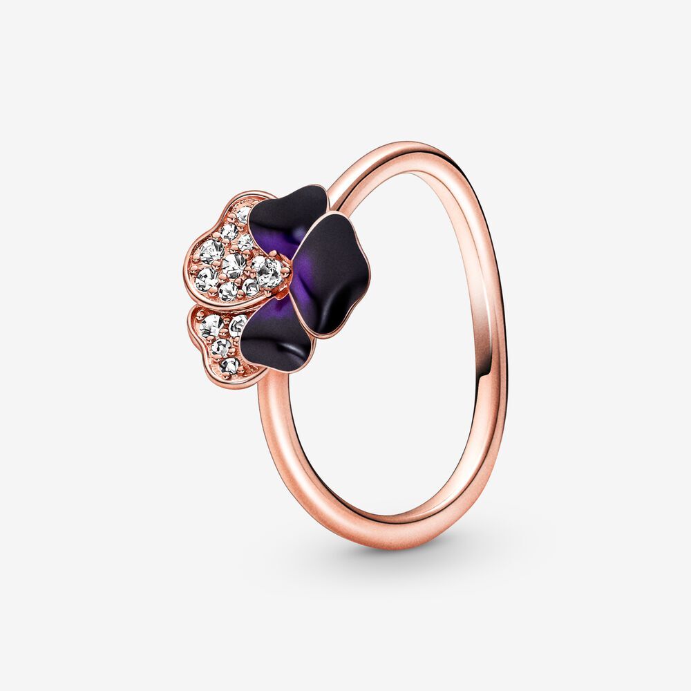 Bague pensée mauve profond, émaux mixtes, zircons, pandora rose - 180764C01-50 - Pandora