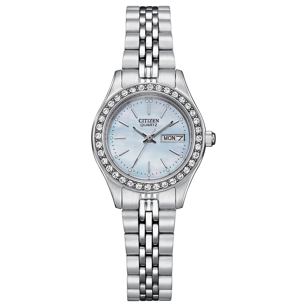 Montre acier, fond nacré bleu, cristaux - EQ0530-51N - Citizen