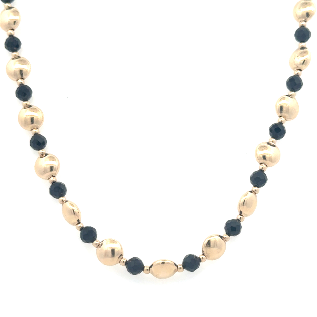 Collier métal doublé d'or 14 carats, spinelle noire