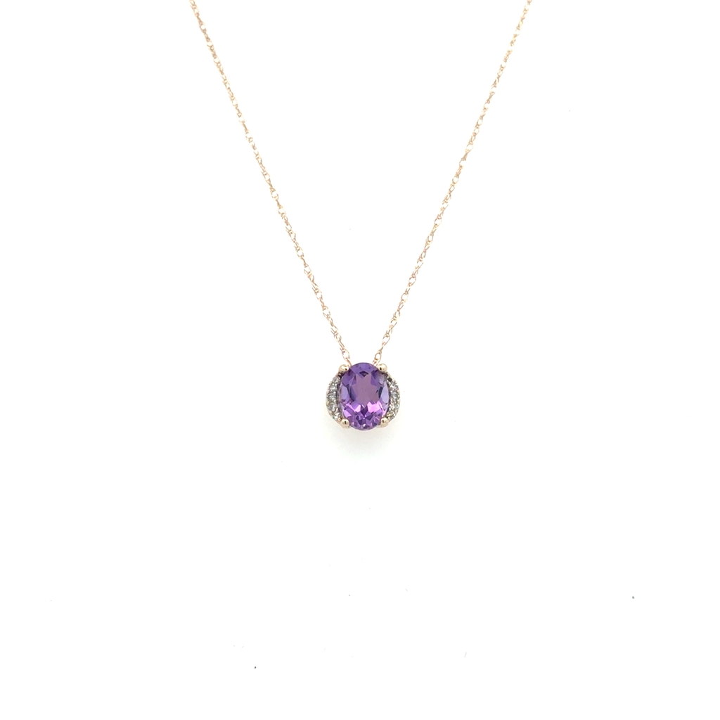 Pendentif or jaune 10 carats, améthyste, 4 points de diamant total