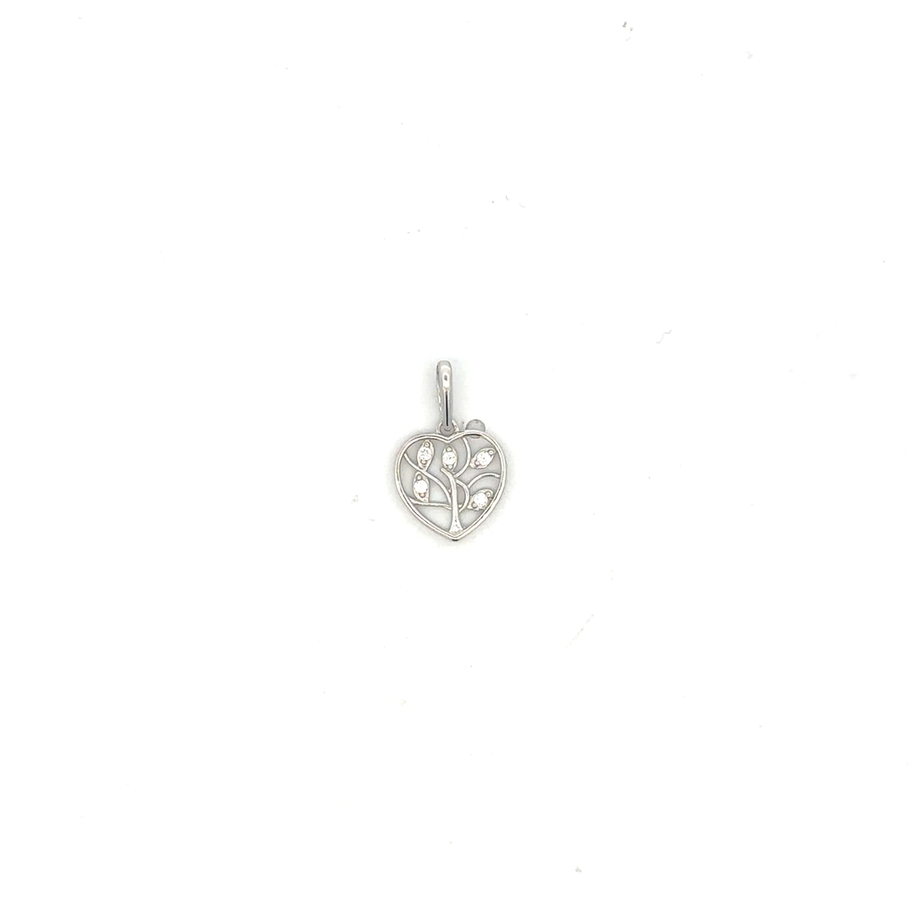 Pendentif coeur et arbre de vie, or blanc 10 carats, zircons incolores - CG49430B - Pure Romance