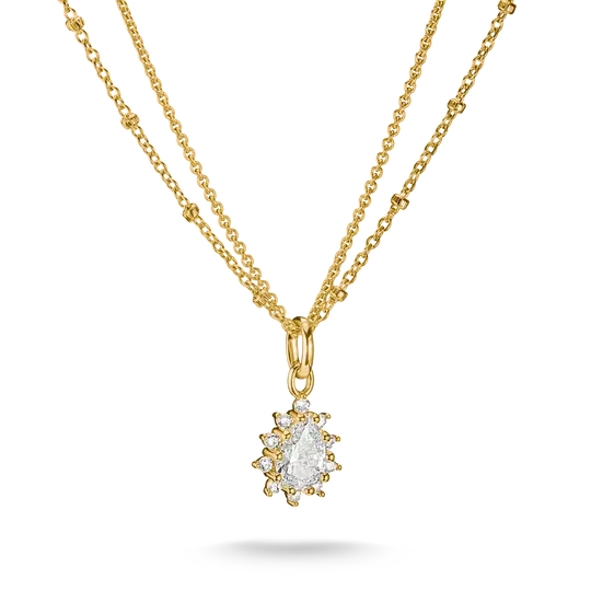 Collier double rangée en forme de goutte, alliage premium plaqué or 18 carats, zircons incolores
