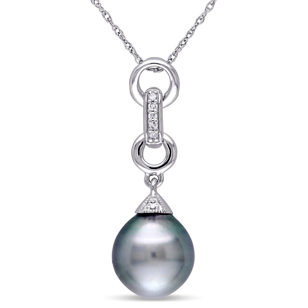 Collier perle tahiti 9.5-10mm, 3 pts dia, or blanc - FC1GHJ-UUWX - Exclusivités