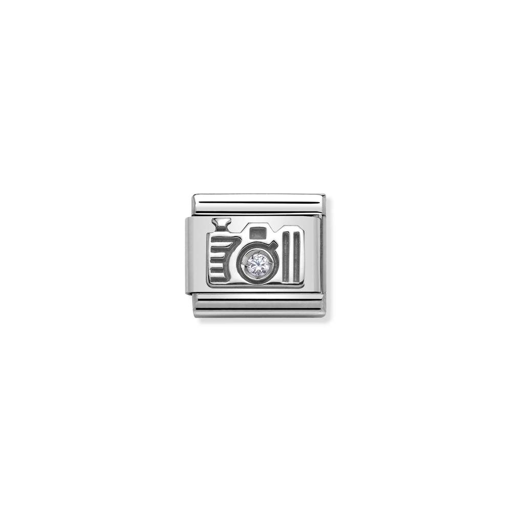 Maille classique appareil photo, acier inoxydable, argent, zircon incolore - 33031106 - NOMINATION