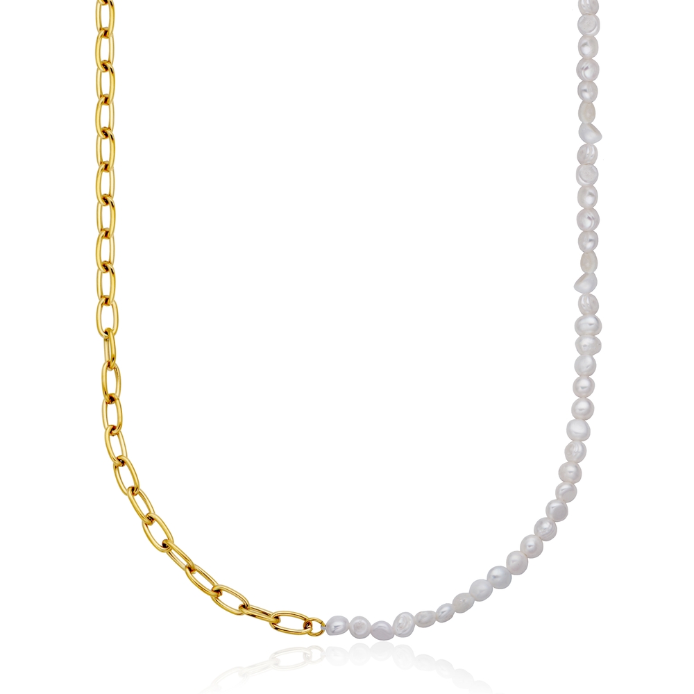 Collier acier doré, perles - T0XG130218 - Steelx