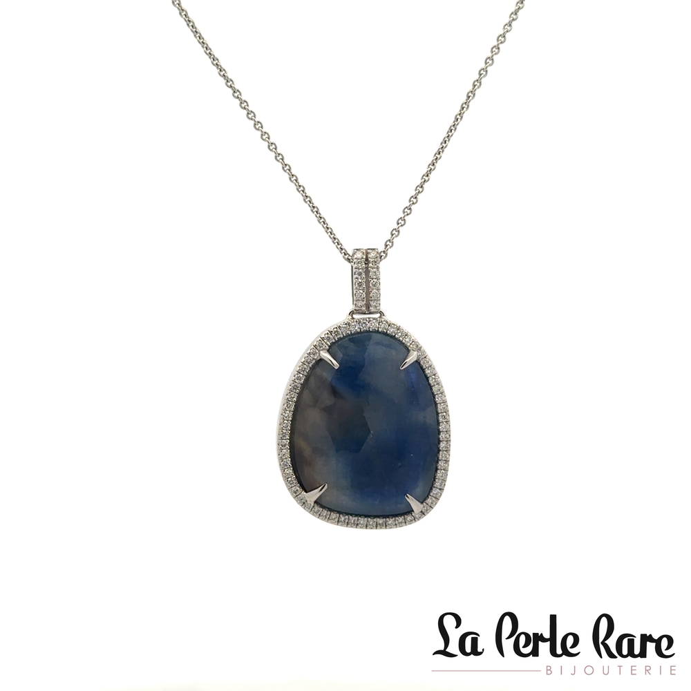 Pendentif or blanc 18 carats, saphir de 1347 points, 36 points de diamant total - FPS1774SMG - Exclusivités