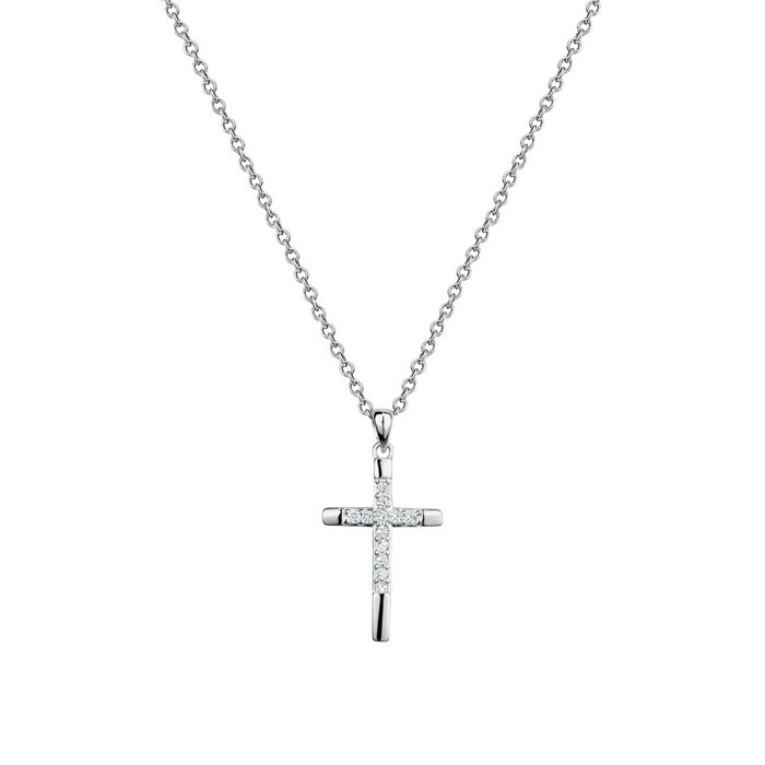 Pendentif croix, argent, zircons - N3477 - Création Gl