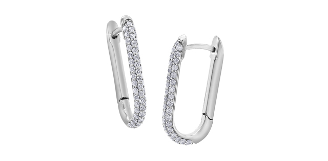 Anneaux de type huggies ovales, or blanc 10 carats, 75 points de diamants total - DD8253W76 - Corona