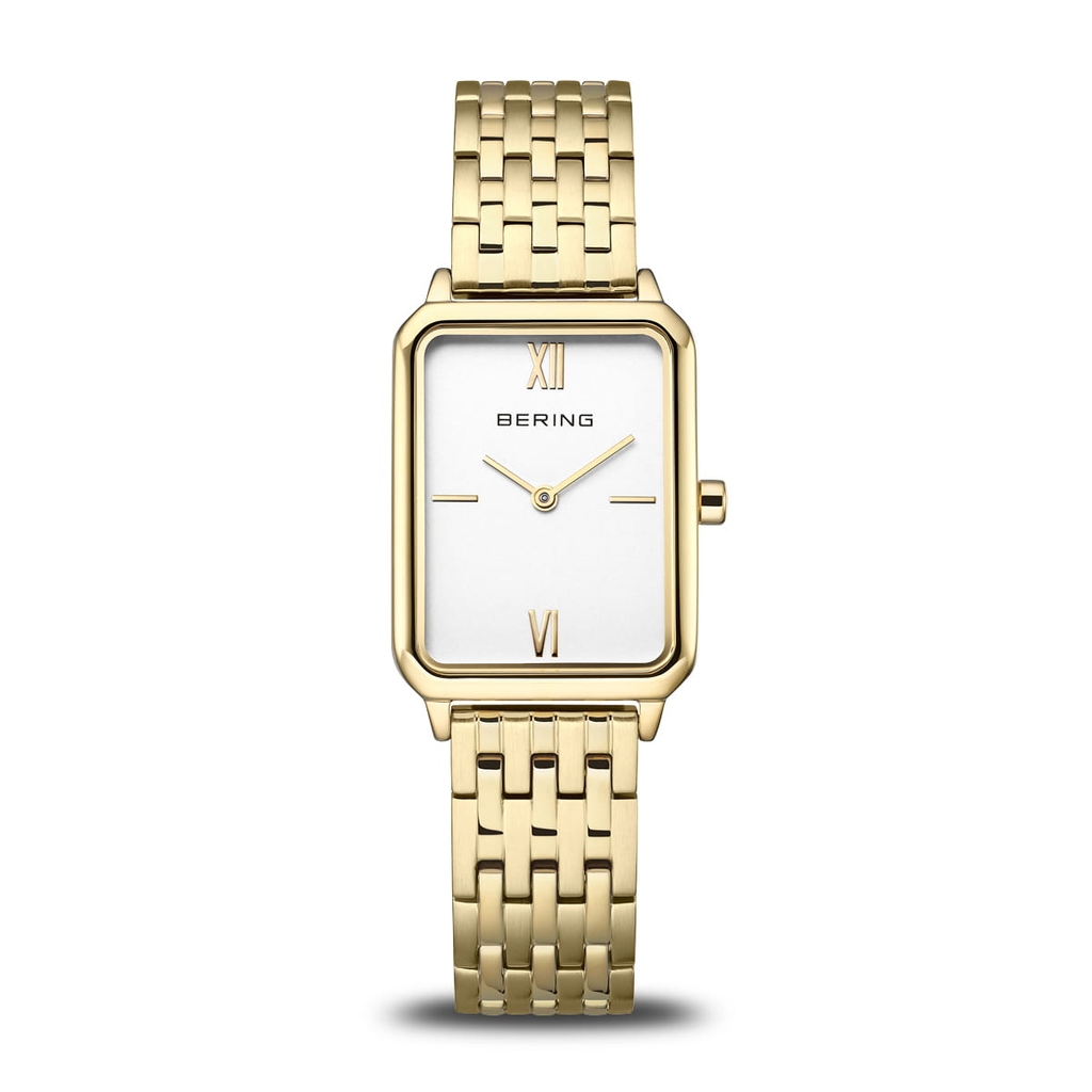 Montre rectangulaire, acier inoxydable doré, fond blanc - 17423-734 - Bering