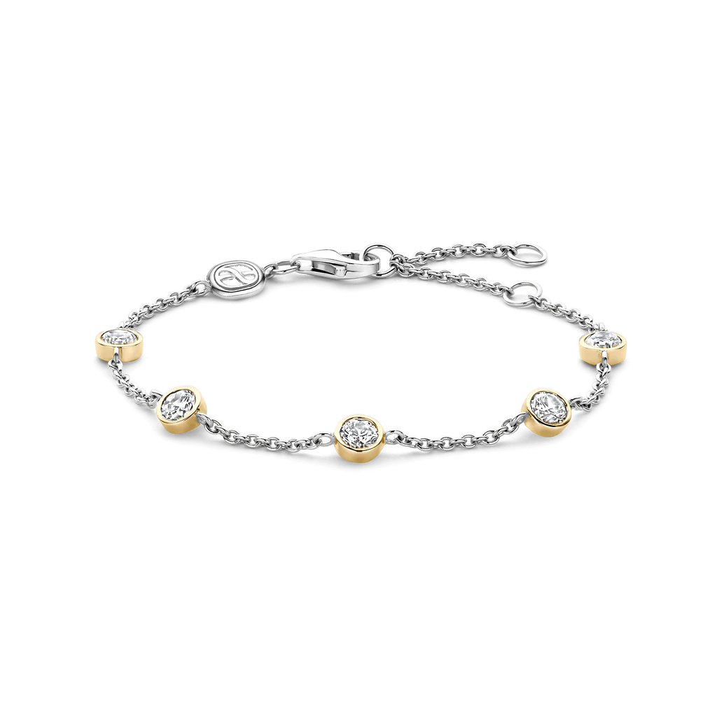 Bracelet argent 2 tons (blanc et jaune), zircons incolores