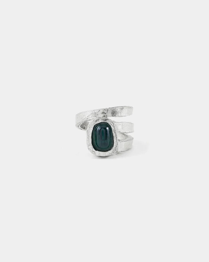 Bague ajustable, étain, verre coloré