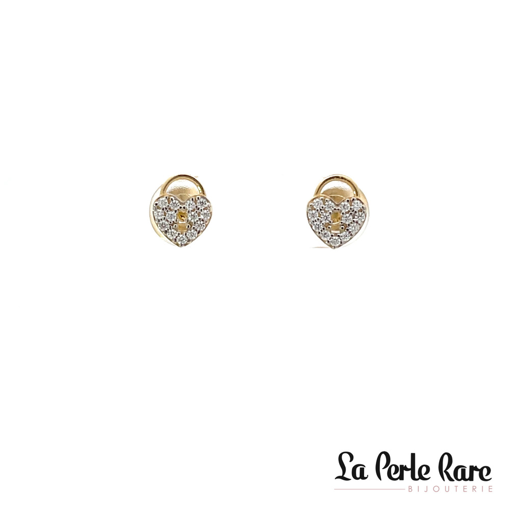 Boucles d'oreilles fixes cadenas en coeurs, or jaune 10 carats, zircons incolores - EDS46-7443-J - Exclusivités