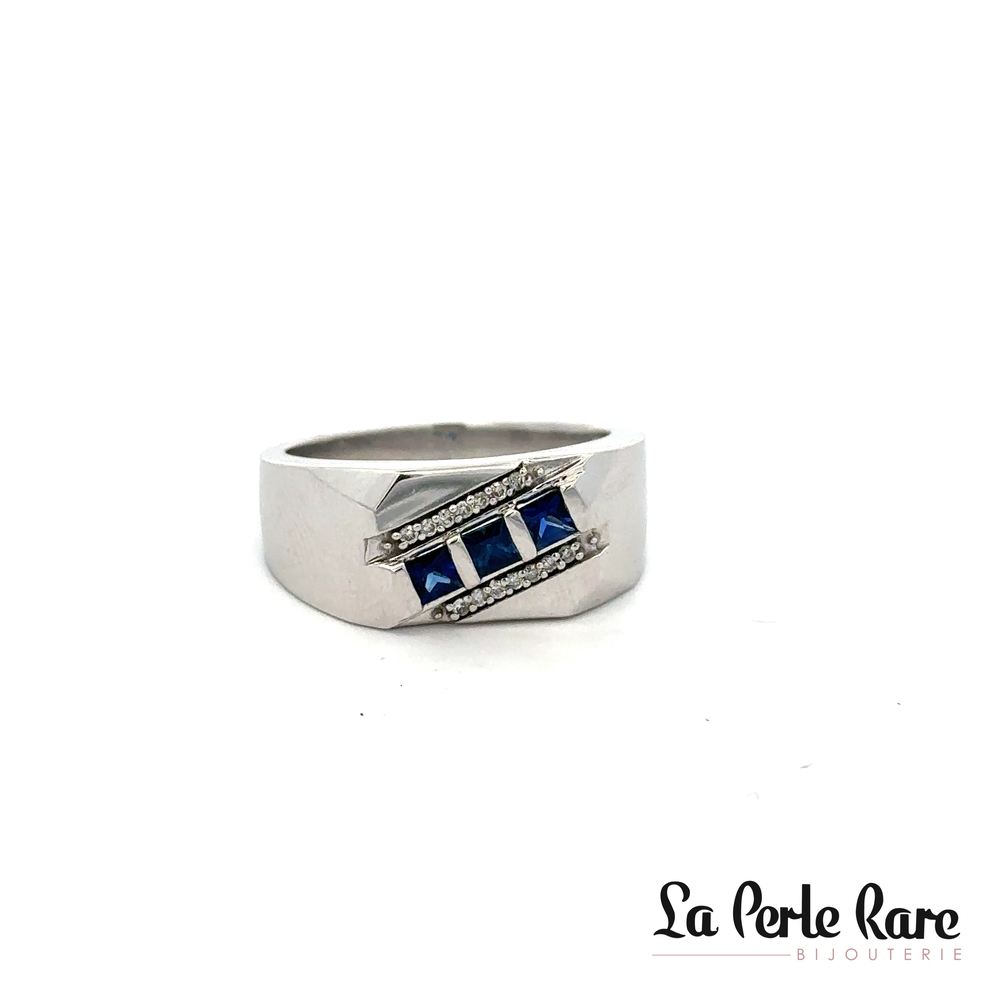 Bague en or blanc, saphirs et 7 points de diamants total - JVJ2270-S - Beverly Hills