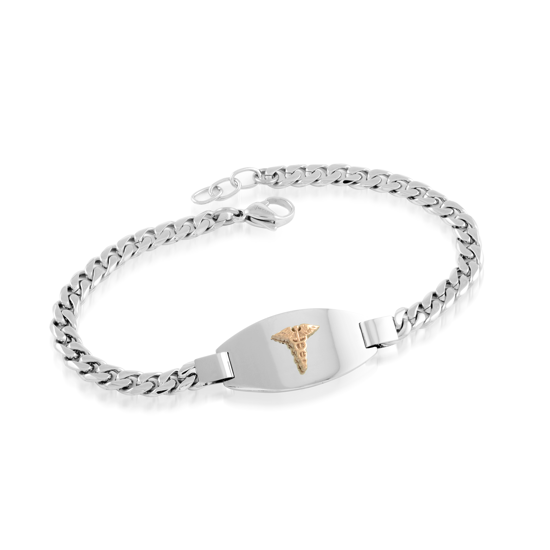 Bracelet médical gourmette, acier inoxydable 2 tons (blanc/jaune) - SMAB18 - Italgem Steel