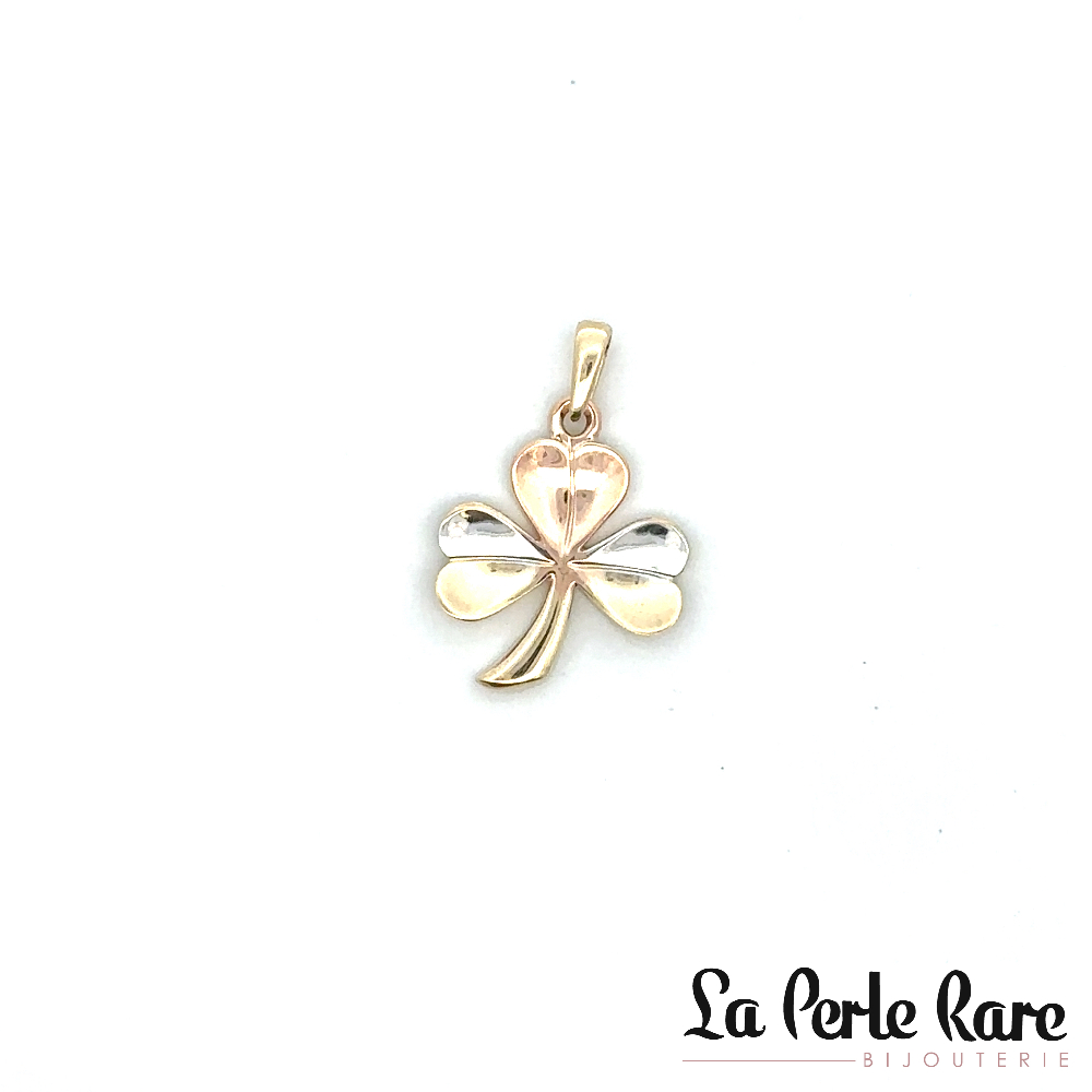 Pendentif trèfle, or 3 tons (jaune/blanc/rose) 10 carats - PD01-1166-3T - Exclusivités