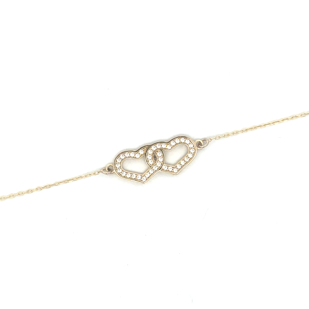 Bracelet coeurs entrelacés, or jaune 10 carats, zircons incolores