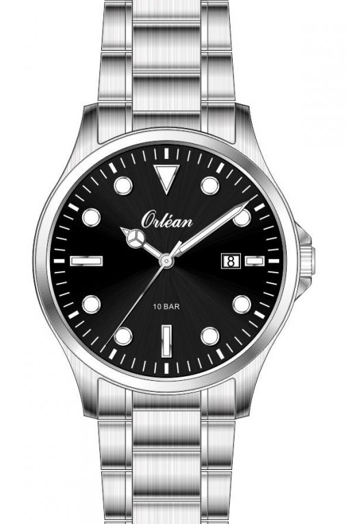 Montre acier inoxydable, fond noir - ME3673 - Orlean