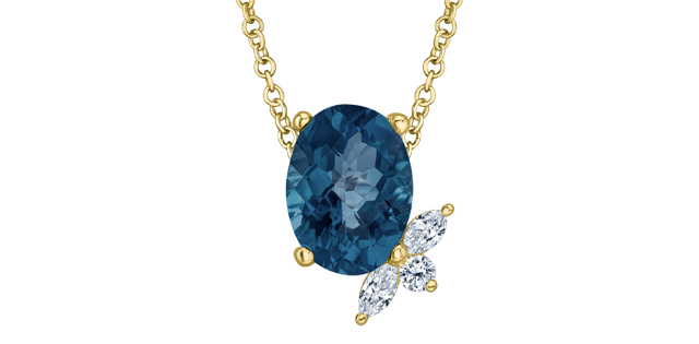 Pendentif or jaune 10 carats, topaze bleue London, 7 points de diamant total - DD8234YLBT - Corona