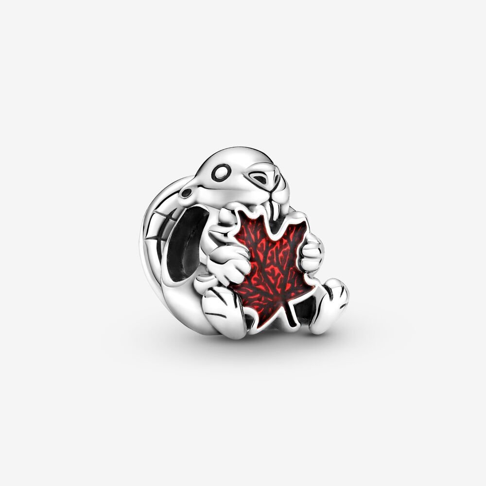 Bille castor canadien et feuille d'érable, émail rouge