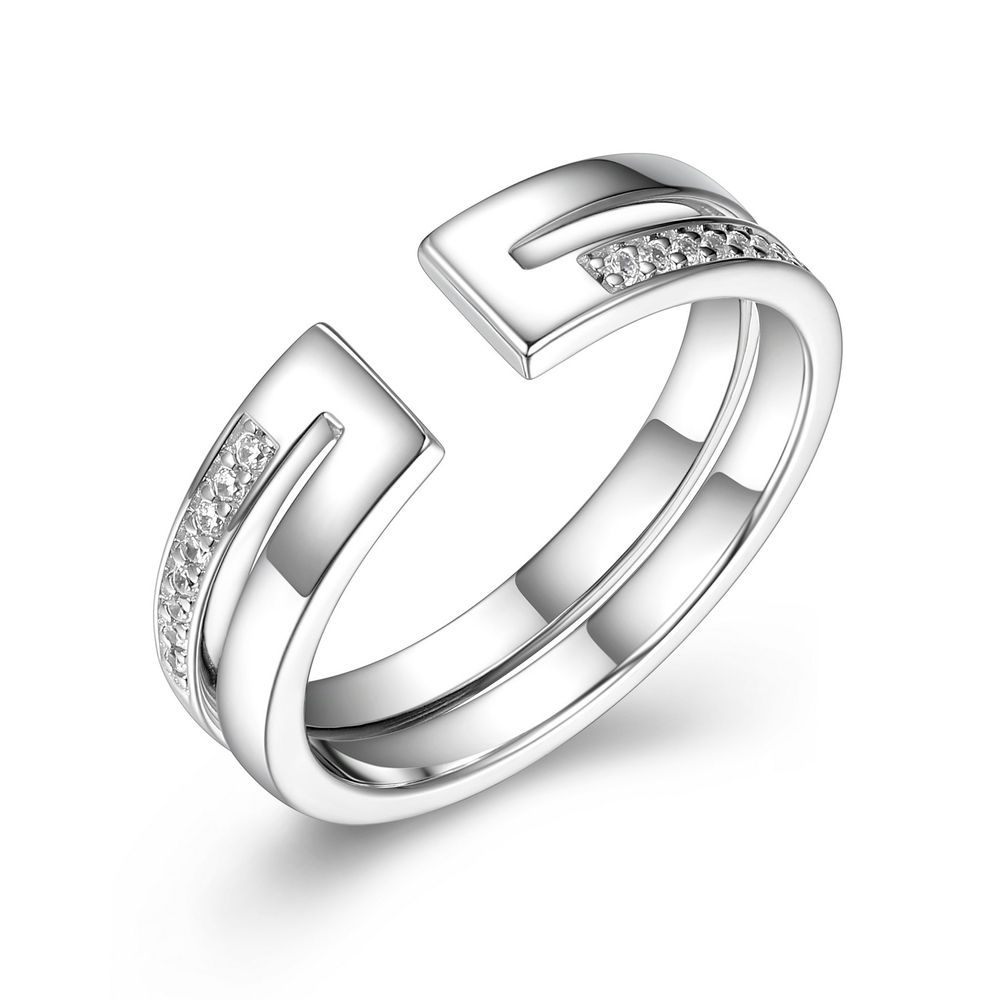 Bague ouverte, argent rhodié, zircons - R4LACF00A8 - Elle