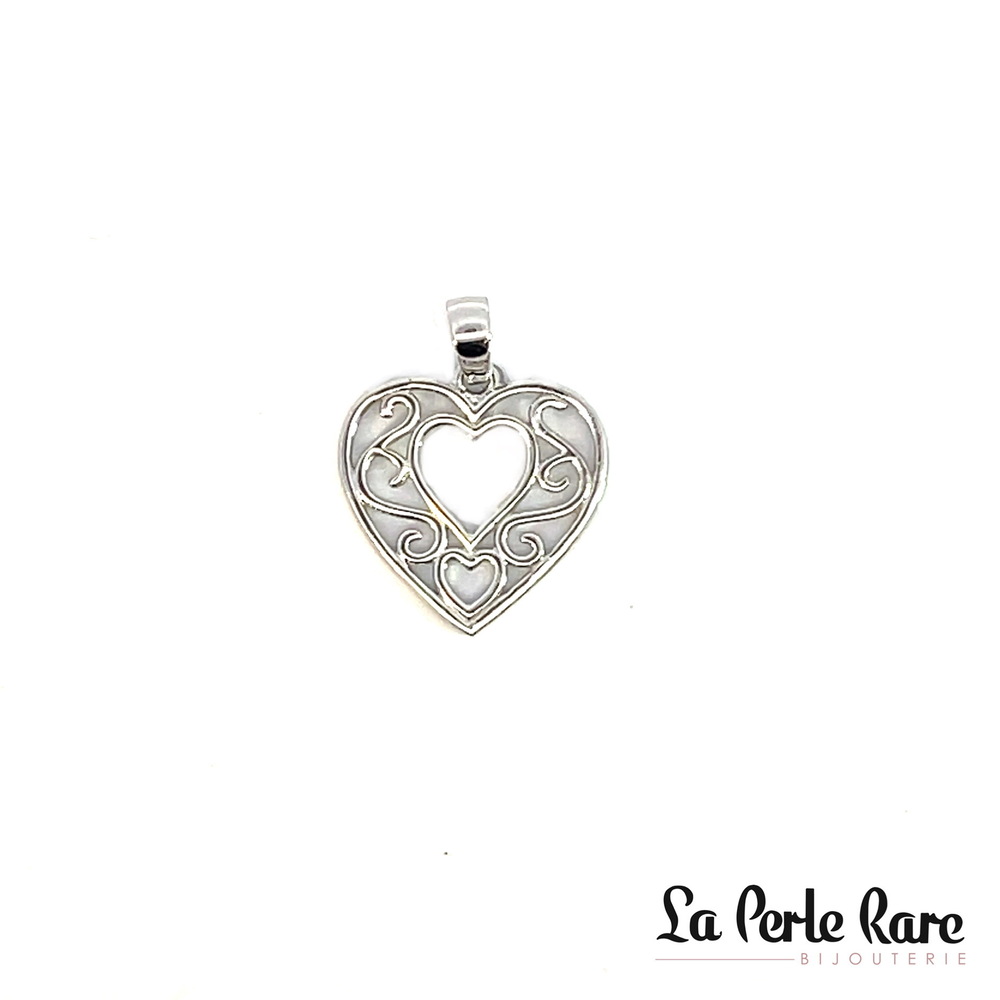 Pendentif coeur, or blanc 10 carats, zircon incolore - PAZ-1242-B - Exclusivités